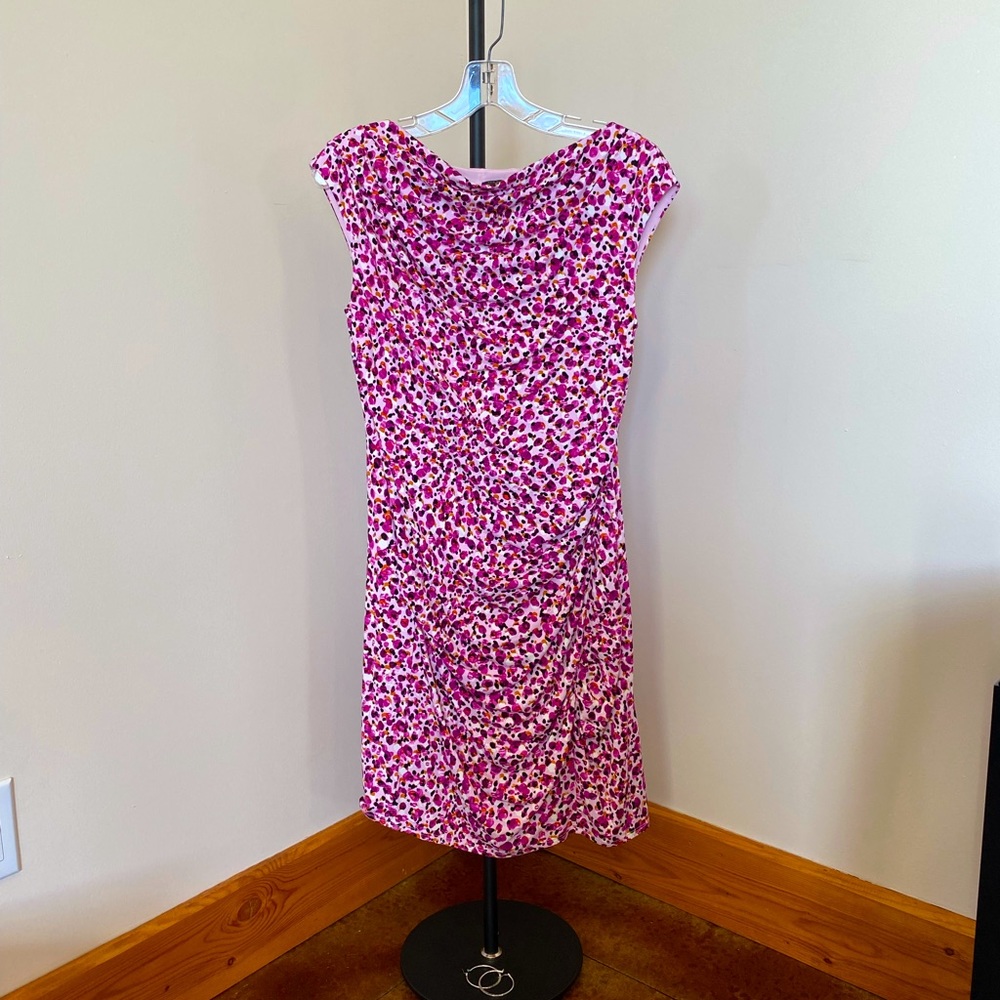 Ann Taylor Floral Ruched Dress SP Pink